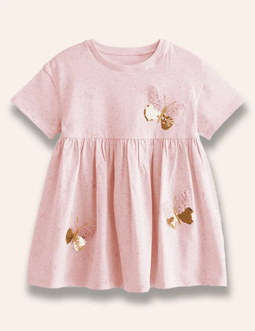 Sequined Butterfly Flower Printed Dress